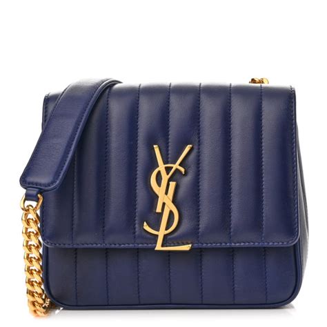 YSL Lambskin Matelasse Monogram Medium Vicky Chain Bag Blue